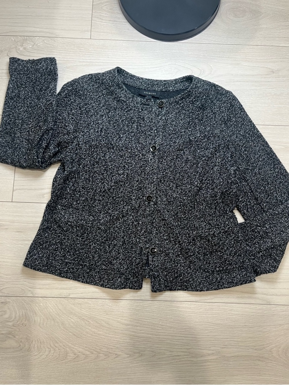 Talbots Black and White Speckled Button Cardigan Womens size 14  buttons pockets